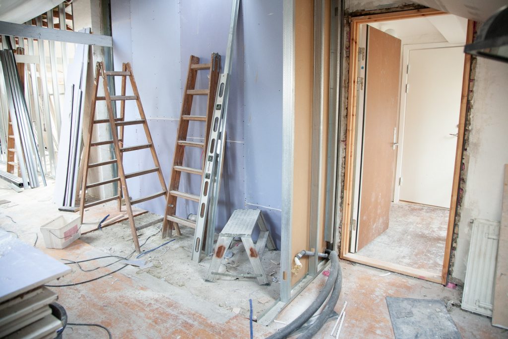 Inside view of dusty home under construction